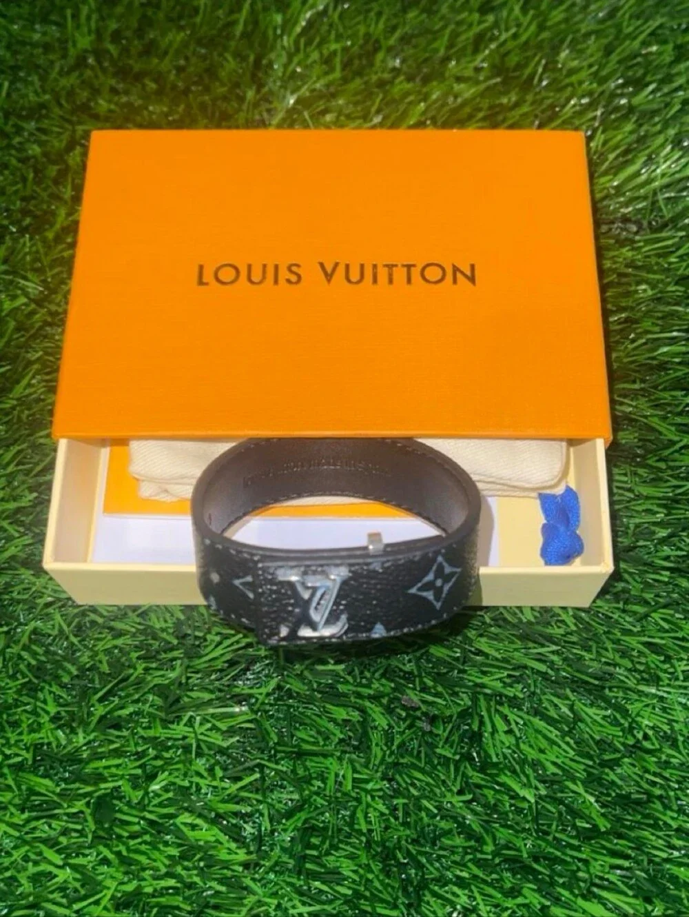 Louis Vuitton Black Monogram Canvas LV Buckle Bracelet